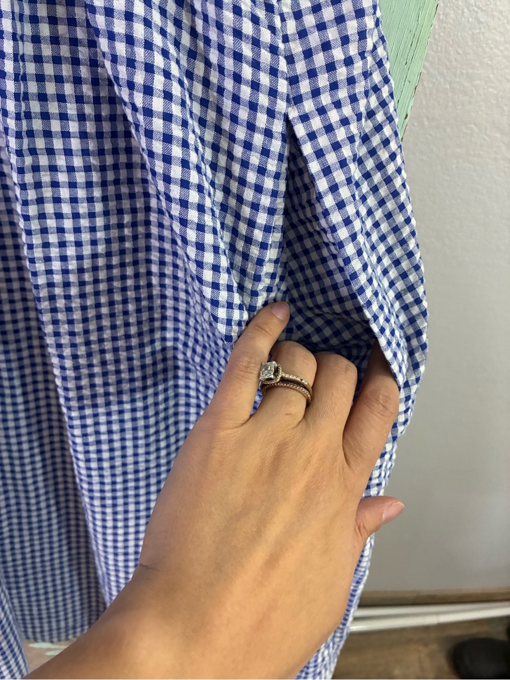 Old Navy Blue Gingham Midi Dress with Puff Sleeves - Picture 3 of 7